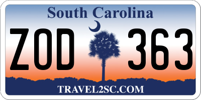 SC license plate ZOD363