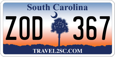 SC license plate ZOD367