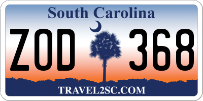 SC license plate ZOD368