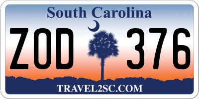 SC license plate ZOD376
