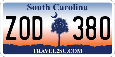 SC license plate ZOD380