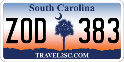 SC license plate ZOD383