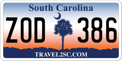 SC license plate ZOD386