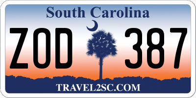 SC license plate ZOD387