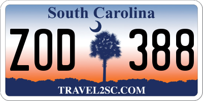 SC license plate ZOD388