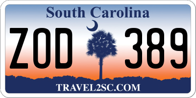 SC license plate ZOD389