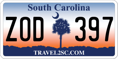 SC license plate ZOD397