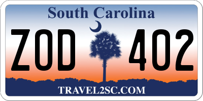SC license plate ZOD402