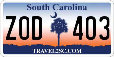 SC license plate ZOD403