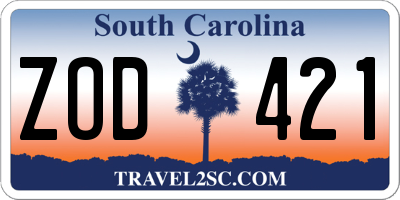 SC license plate ZOD421