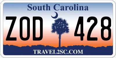 SC license plate ZOD428