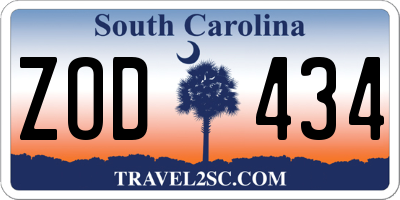 SC license plate ZOD434