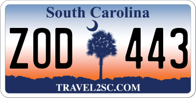 SC license plate ZOD443