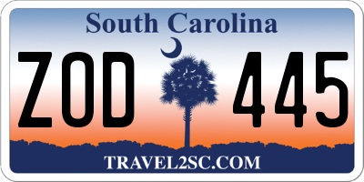SC license plate ZOD445