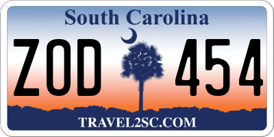 SC license plate ZOD454