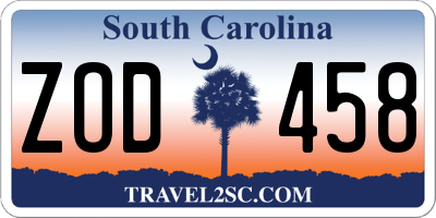 SC license plate ZOD458