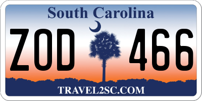 SC license plate ZOD466