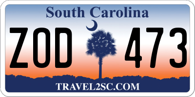 SC license plate ZOD473
