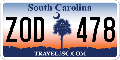 SC license plate ZOD478