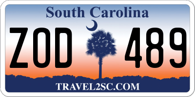 SC license plate ZOD489