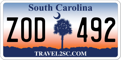 SC license plate ZOD492