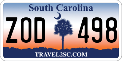 SC license plate ZOD498