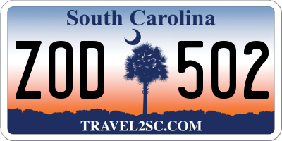 SC license plate ZOD502