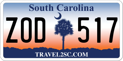 SC license plate ZOD517