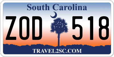 SC license plate ZOD518