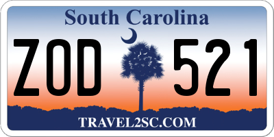 SC license plate ZOD521