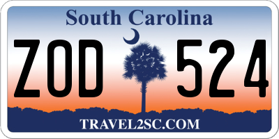 SC license plate ZOD524