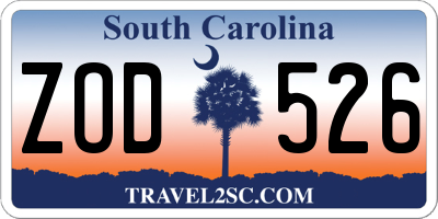 SC license plate ZOD526