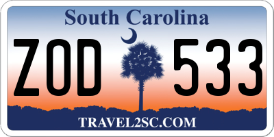 SC license plate ZOD533