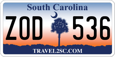SC license plate ZOD536