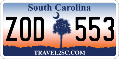 SC license plate ZOD553