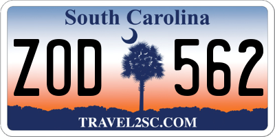 SC license plate ZOD562
