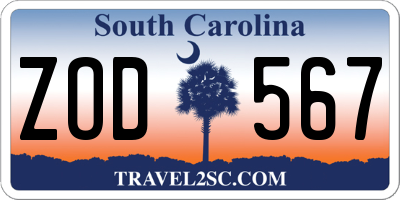 SC license plate ZOD567