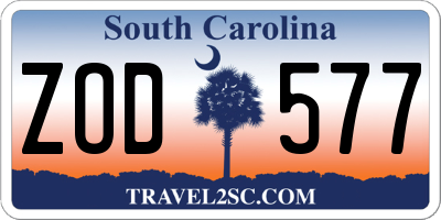 SC license plate ZOD577