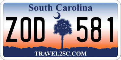 SC license plate ZOD581