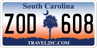 SC license plate ZOD608
