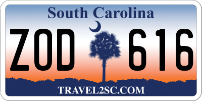 SC license plate ZOD616