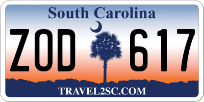 SC license plate ZOD617