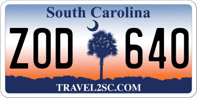 SC license plate ZOD640