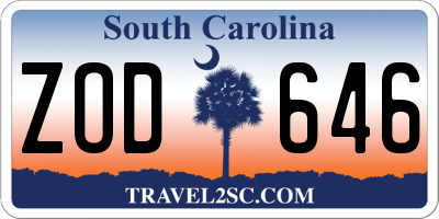 SC license plate ZOD646