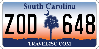 SC license plate ZOD648