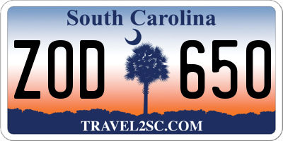 SC license plate ZOD650