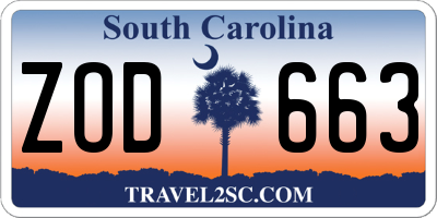 SC license plate ZOD663