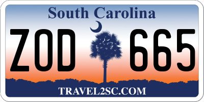 SC license plate ZOD665