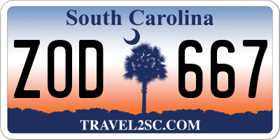 SC license plate ZOD667