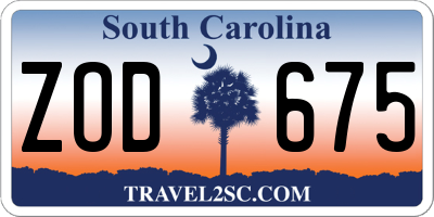 SC license plate ZOD675
